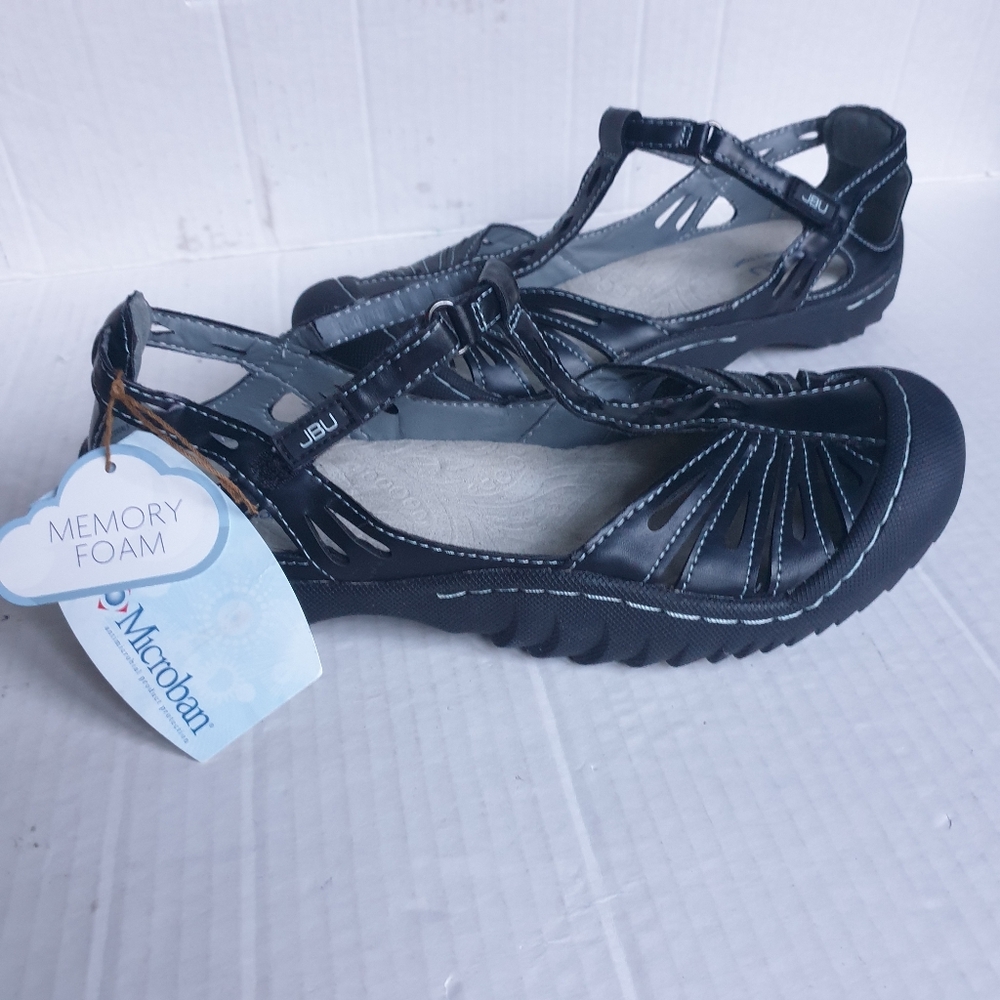 JBU Wm Melon Black Memory Foam Vegan Cutout Leather Sneakers Velcro T-Strap 7.5 - Picture 6 of 16